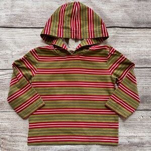 Tea Collection Olive Green Red Striped LS T-Shirt with Hood Boy’s Sz 2